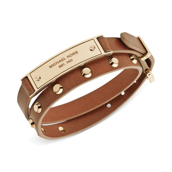 Michael Kors Golden Studs w/ Plaque Leather Wrap - Picture 1 of 3